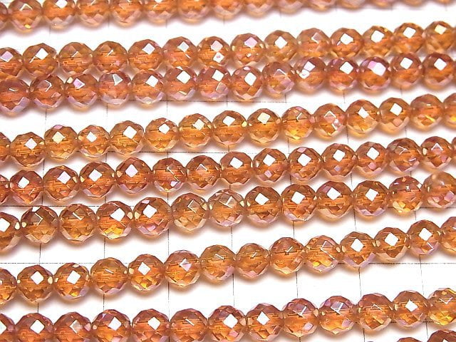 Orange Flash Kristall 64 facettiert Rund 6 mm halb oder 1Strang Perlen (ca. 15 Zoll / 36 cm)