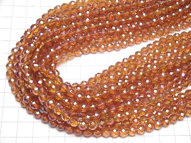 Orange Flash Kristall 64 facettiert Rund 6 mm halb oder 1Strang Perlen (ca. 15 Zoll / 36 cm)