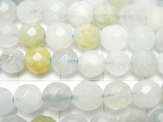 Mehrfarbiger Aquamarin 64 Facettierte Runde 6 mm halb oder 1 Strang Perlen (ca. 15 Zoll / 37 cm)