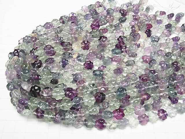 Mehrfarbiger Fluorit AAA- Kleeblatt 10x10x6mm halb oder 1strang Perlen (ca. 15 Zoll / 36 cm)