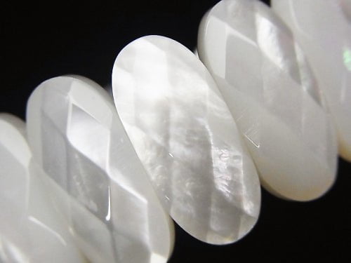 Bracelet Ovale Facetté de Haute Qualité en Coquille Blanche AAA 2 Trous 20x9x5mm