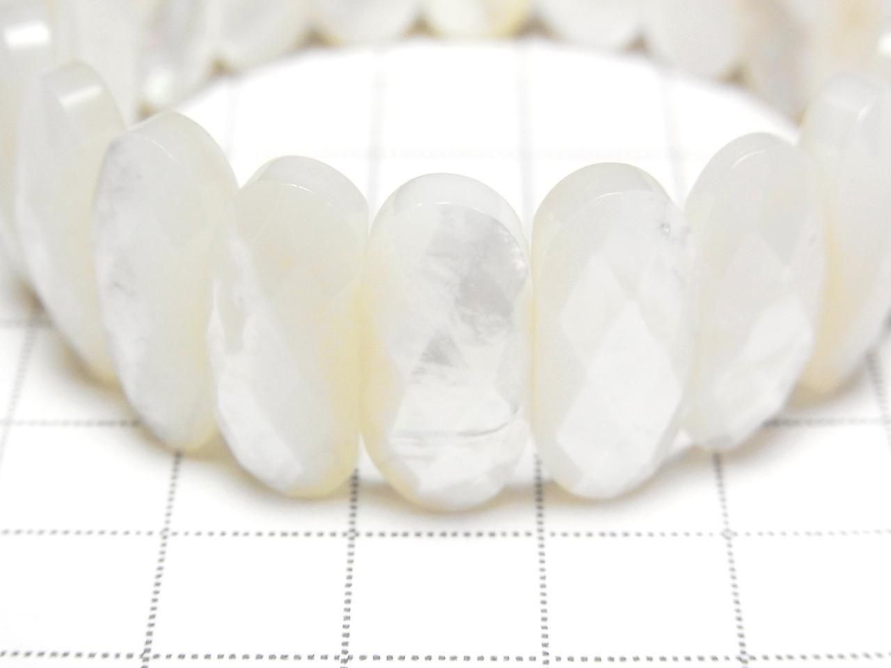High-quality white shell AAA 2-hole faceted oval 20x9x5mm 1-strand (bangle bracelet)