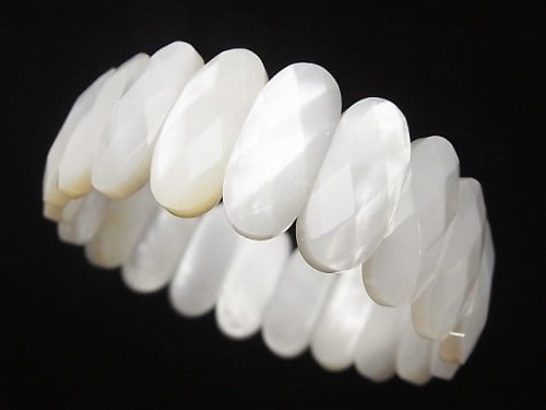 Bracelet Ovale Facetté de Haute Qualité en Coquille Blanche AAA 2 Trous 20x9x5mm