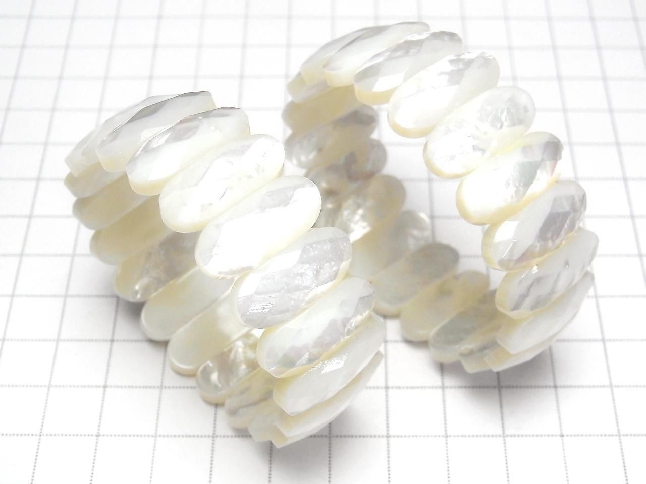 High-quality white shell AAA 2-hole faceted oval 20x9x5mm 1-strand (bangle bracelet)