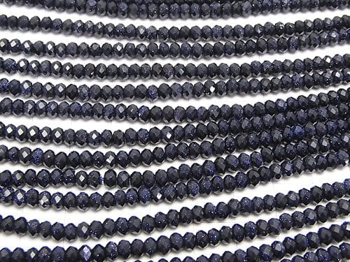 High Quality! 1strand $9.79! Blue Golden Sand Stone Faceted Button Rondelle 4x4x2.5mm 1strand beads (aprx.15inch/37cm)