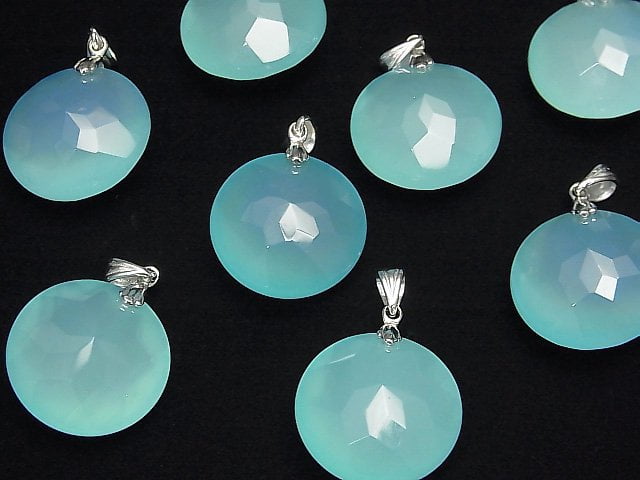 See Blau Chalcedon AAA Münzanhänger 20x20x10mm Silber925