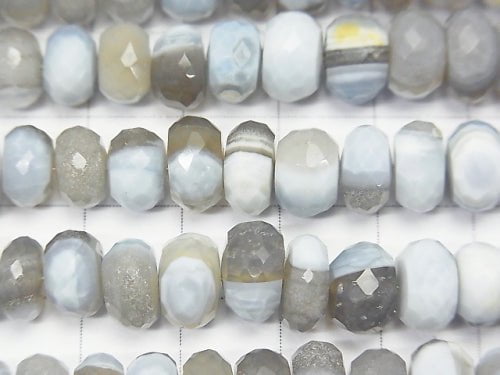 Gestreifter blauer Opal AAA - facettierte Knopf-Rondelle halb oder 1strang Perlen (ca. 7 Zoll / 18 cm)