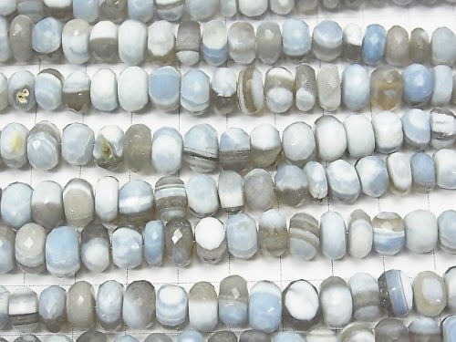 Gestreifter blauer Opal AAA - facettierte Knopf-Rondelle halb oder 1strang Perlen (ca. 7 Zoll / 18 cm)