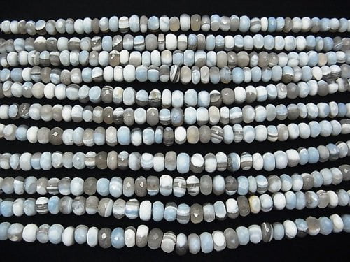 Gestreifter blauer Opal AAA - facettierte Knopf-Rondelle halb oder 1strang Perlen (ca. 7 Zoll / 18 cm)