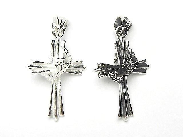 Silver 925 Crown Motif Cross Pendant 30x22x10mm 1pc