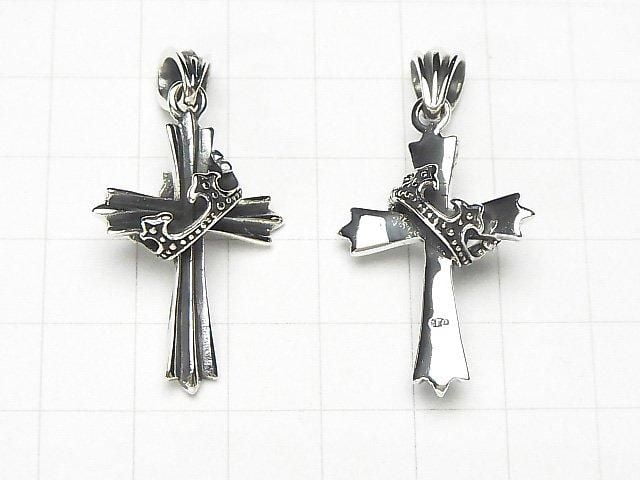 Silver 925 Crown Motif Cross Pendant 30x22x10mm 1pc