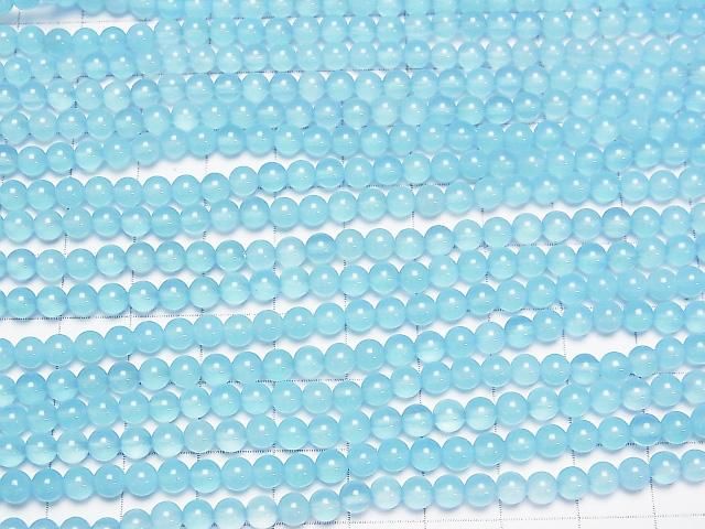 Sea Blue Chalcedony AAA Round 4mm half or 1strand beads (aprx.15inch/38cm)
