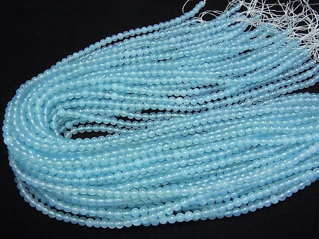 Sea Blue Chalcedony AAA Round 4mm half or 1strand beads (aprx.15inch/38cm)