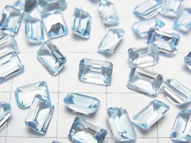 Hochwertiger himmelblauer Topas AAA lose Steine rechteckig facettiert 7x5mm 5 Stück
