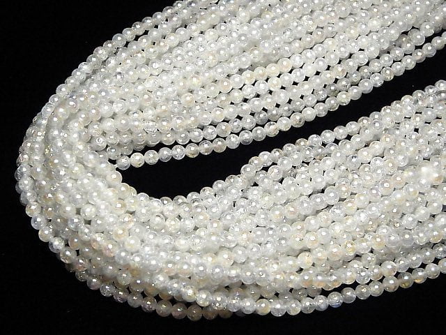 Rissiges Aqua-Kristall rund 4 mm 1 Strang Perlen (ca. 15 Zoll / 38 cm)