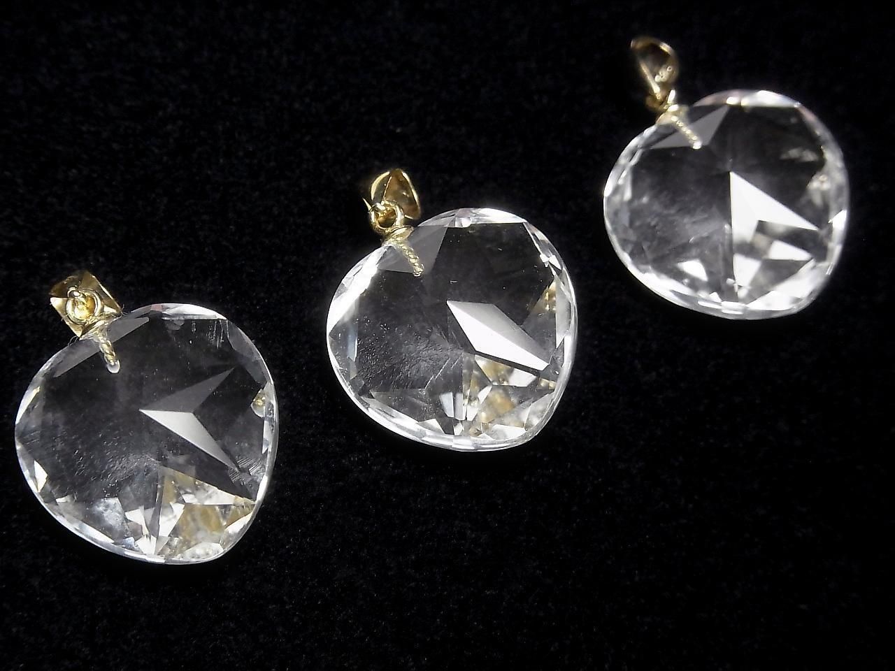 Pendentif cœur en cristal de quartz de haute qualité AAA 18x18x10mm en plaqué or 18 carats, 1 pièce