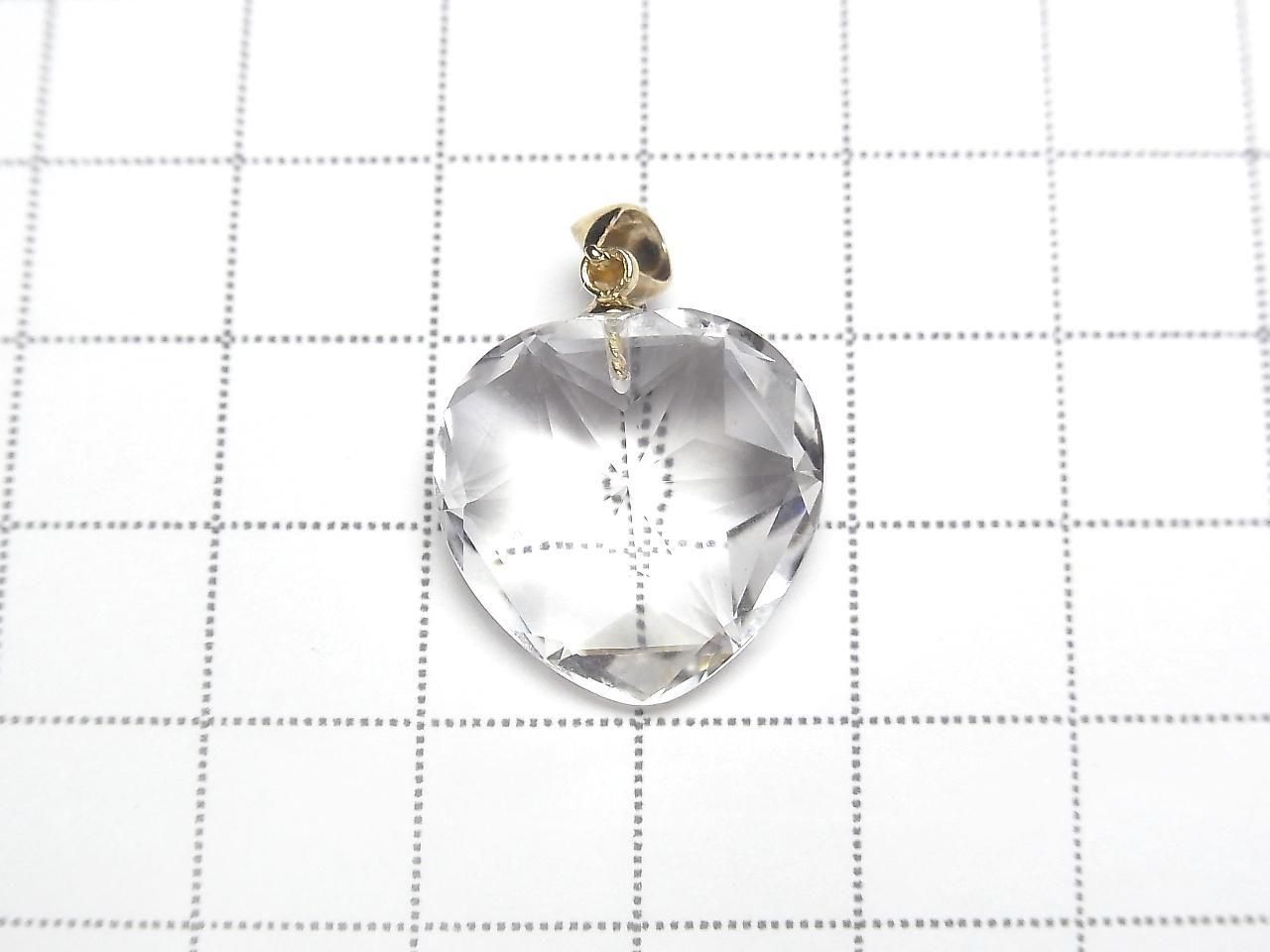 Pendentif cœur en cristal de quartz de haute qualité AAA 18x18x10mm en plaqué or 18 carats, 1 pièce