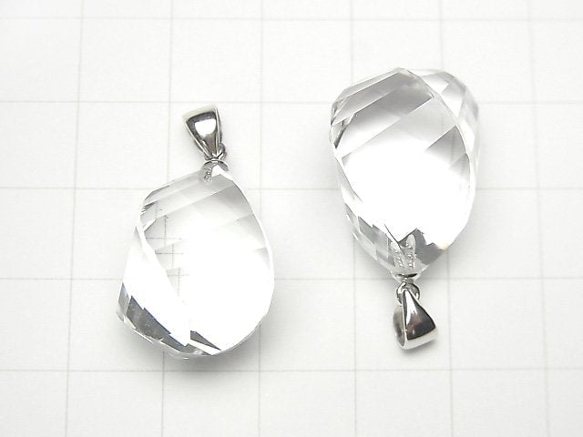 Hochwertiger Kristall AAA 4-Facettierter Twist x Mehrere Facetten Anhänger 20x14x14mm Silber 925