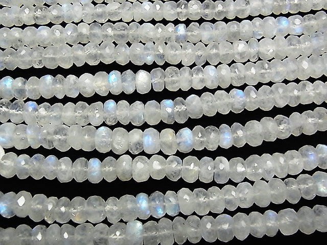 Hochwertiger Regenbogen-Mondstein AAA- Facettierte Knopf Rondelle halb oder 1strang Perlen (ca. 11 Zoll / 28 cm)