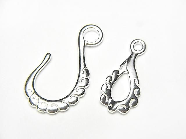 Silver 925 Hook & Connector, Pure Silver Finish, 1 Pair