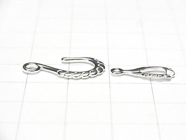 Silver 925 Hook & Connector, Pure Silver Finish, 1 Pair