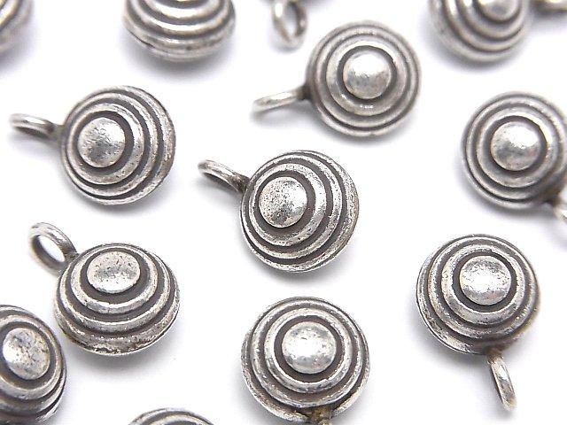 Karen Silver Coin Charm with Circle Pattern, 14x9x7mm, 1pc