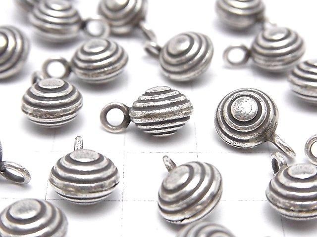 Karen Silver Coin Charm with Circle Pattern, 14x9x7mm, 1pc