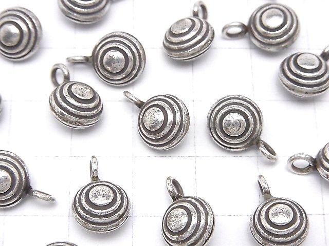 Karen Silver Coin Charm with Circle Pattern, 14x9x7mm, 1pc