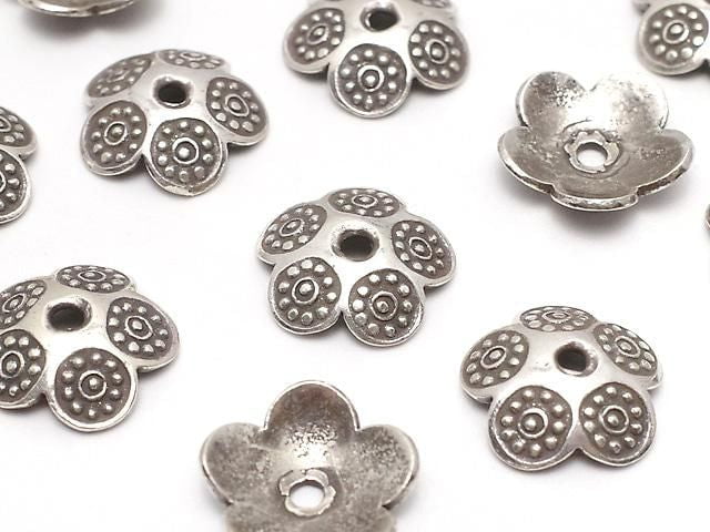 Karen Silver Bead Cap Flower 11x11x3mm 2pcs