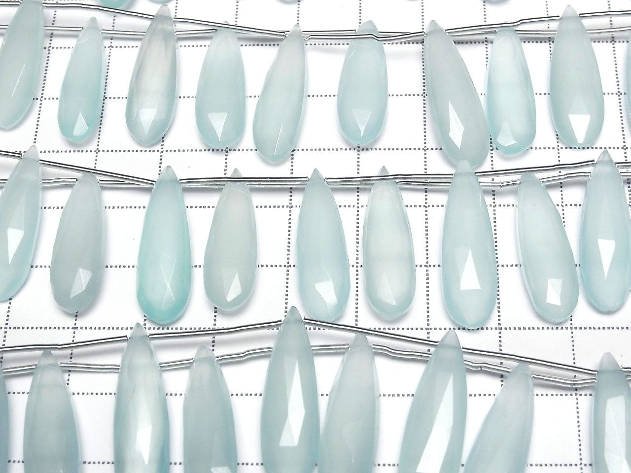 Sea Blue Chalcedony Faceted Pear Shape 25x7mm 1strand beads (5pcs )