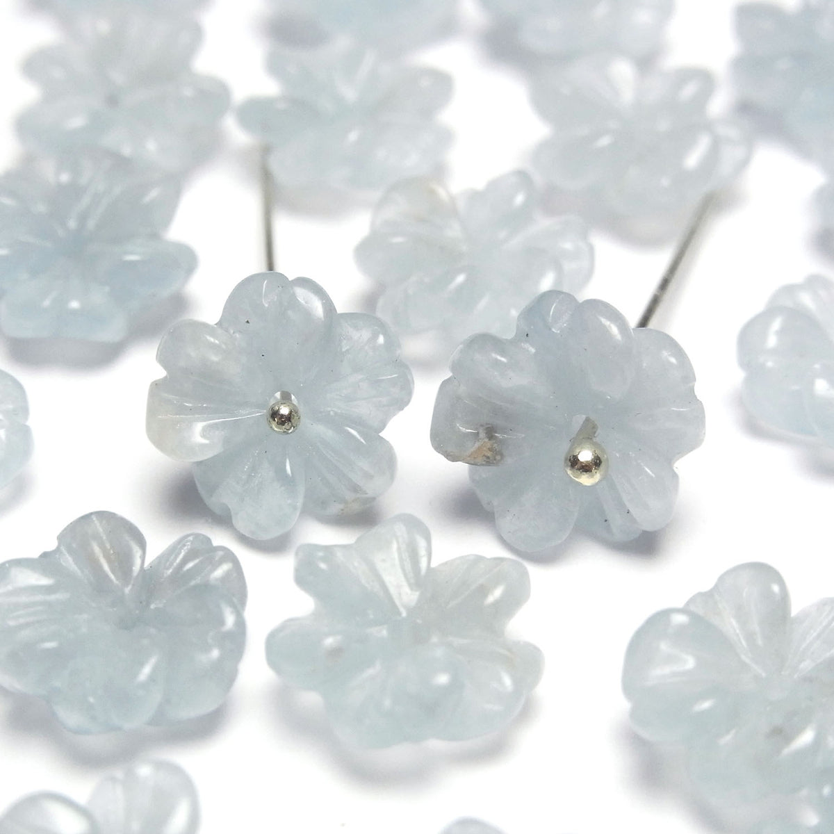 Aigue-marine AA+ Fleur 11mm Trou central 2 pièces