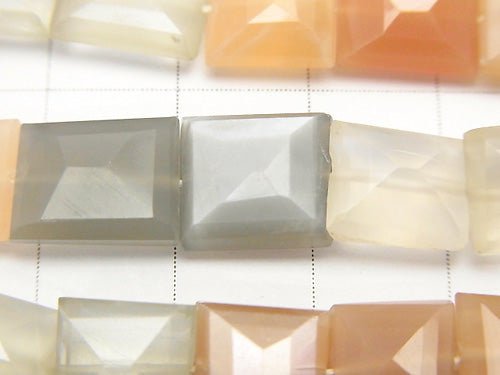 Hochwertiger mehrfarbiger Mondstein AAA- AA++ Rechteck - FACETED Quadrat halbe oder 1Strang Perlen (ca. 32 cm)