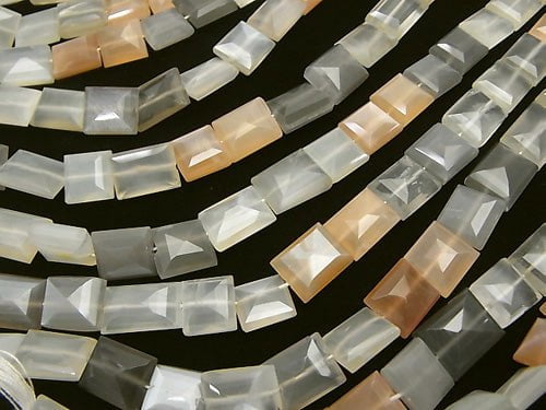 Hochwertiger mehrfarbiger Mondstein AAA- AA++ Rechteck - FACETED Quadrat halbe oder 1Strang Perlen (ca. 32 cm)