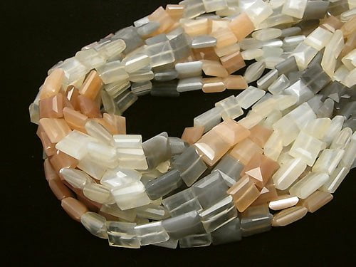 Hochwertiger mehrfarbiger Mondstein AAA- AA++ Rechteck - FACETED Quadrat halbe oder 1Strang Perlen (ca. 32 cm)