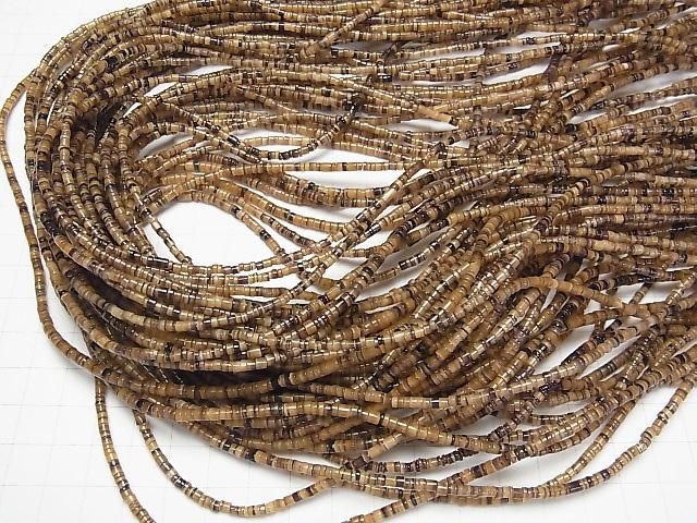 筆貝扁珠 (Heishi) 3x3x1.5mm 咖啡色 半串或1串珠子 (約 23 英寸/58 公分)