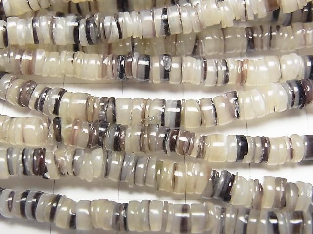 Hammer Shell Tube (Heishi) 5x5x2mm White x Black 1strand beads (aprx.23inch/58cm)