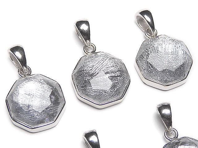 Pendentif octogonal en météorite (Muonionalusta) 13 x 13 x 5 mm Argent 925