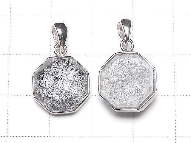 Pendentif octogonal en météorite (Muonionalusta) 13 x 13 x 5 mm Argent 925