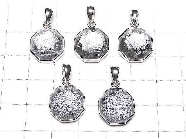 Pendentif octogonal en météorite (Muonionalusta) 13 x 13 x 5 mm Argent 925