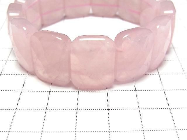 Rosenquarz AA++ 2-Loch Facettierte Rechteck 20x15x7mm 1-Strang (Armband)