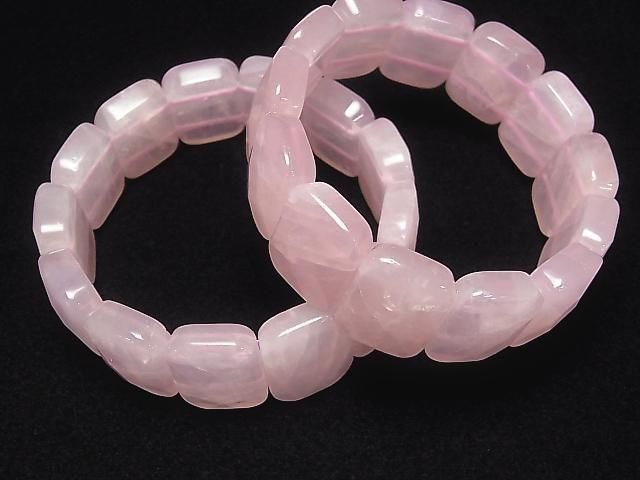 Rosenquarz AA++ 2-Loch Facettierte Rechteck 20x15x7mm 1-Strang (Armband)