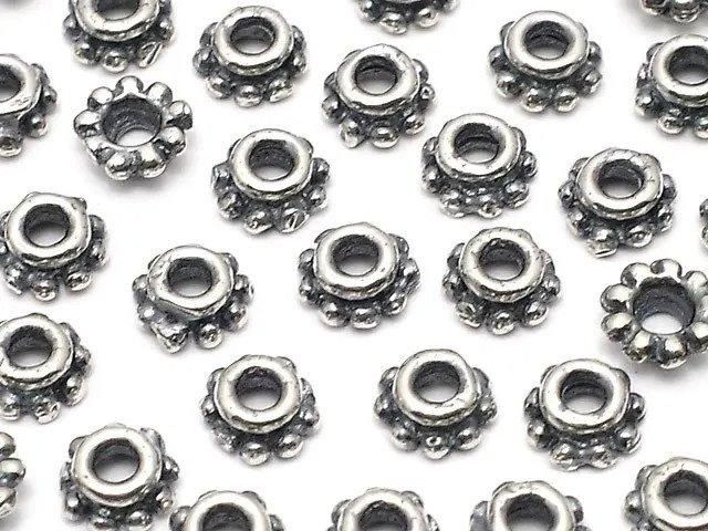 Silver 925 Bead Caps 4x4x2mm Oxidized Finish 6pcs