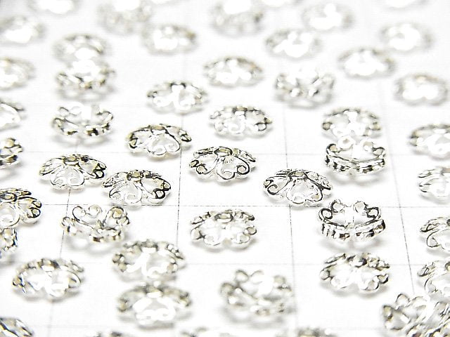 Silver 925 Bead Caps 6x6x2mm White Silver 10pcs