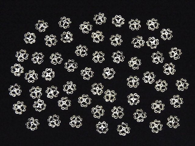 Silver 925 Bead Caps 6x6x2mm White Silver 10pcs