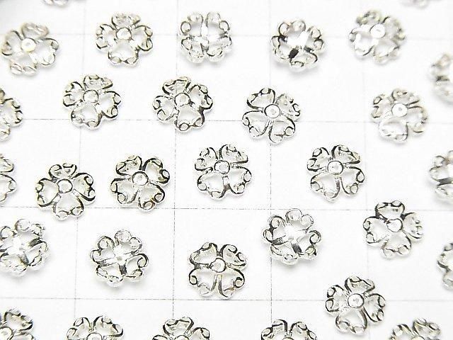 925 純銀串珠帽 6x6x2毫米 白銀 4個