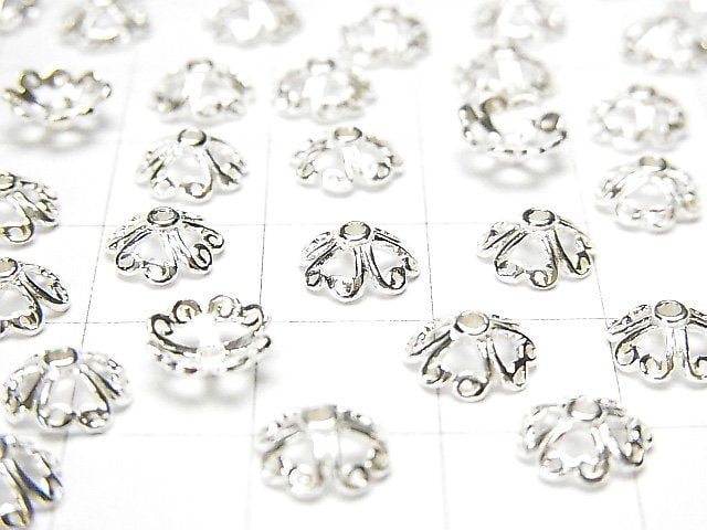 Silver 925 Bead Caps 7x7x3mm White Silver 4pcs