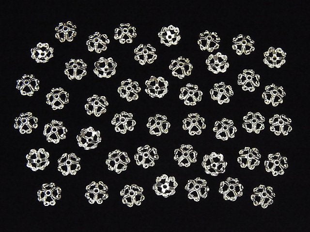 Silver 925 Bead Caps 7x7x3mm White Silver 4pcs