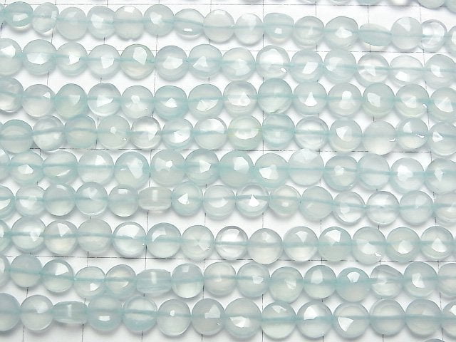 Hochwertiger meerblauer Chalcedon AAA Facettierte Münze 1 Strang Perlen (ca. 12 Zoll/30 cm)