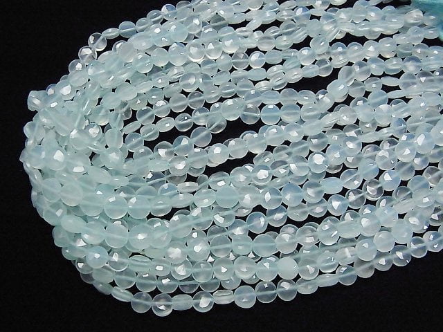 Hochwertiger meerblauer Chalcedon AAA Facettierte Münze 1 Strang Perlen (ca. 12 Zoll/30 cm)