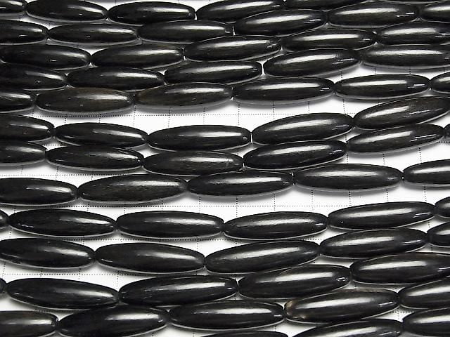 Buffalo Horn Rice, 30x8x8mm, Black, 1-strand beads (approx. 15 inches/36 cm)